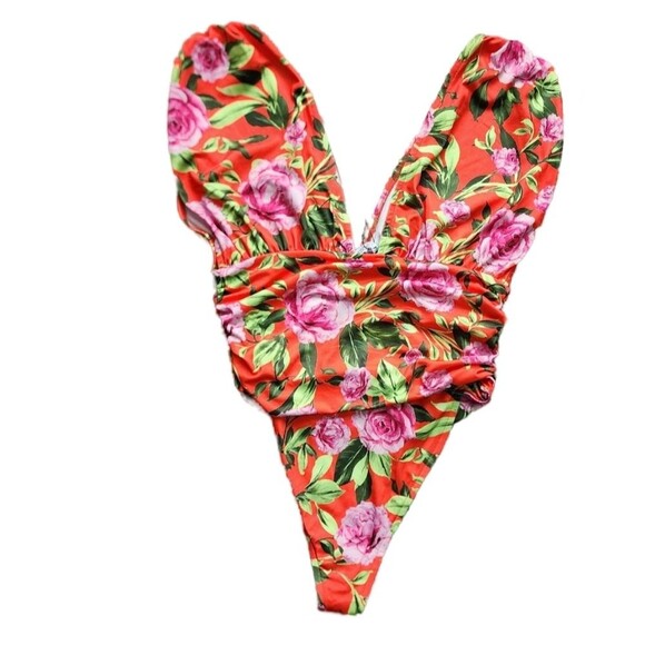 NWT Zara Floral Plunge V-neck Bodysuit Women's Medium - Picture 2 of 7
